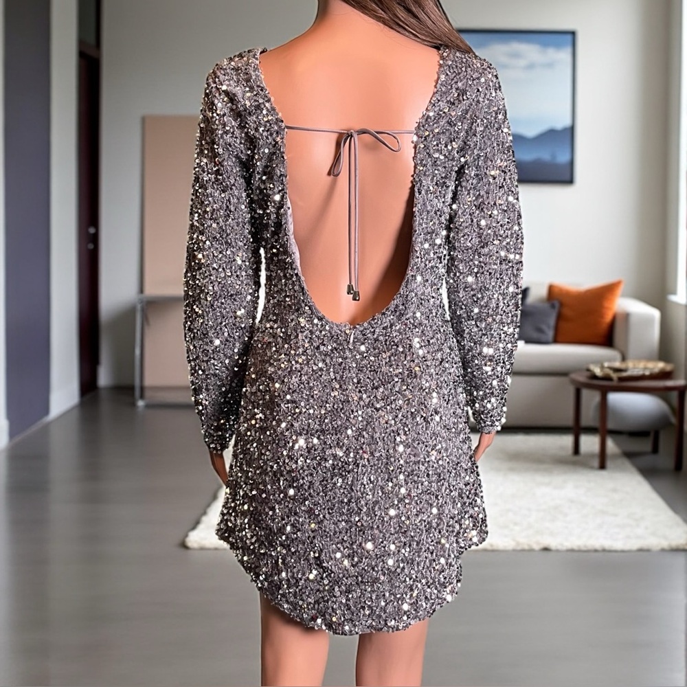 Angel Biba Glittering Silver Mini Dress